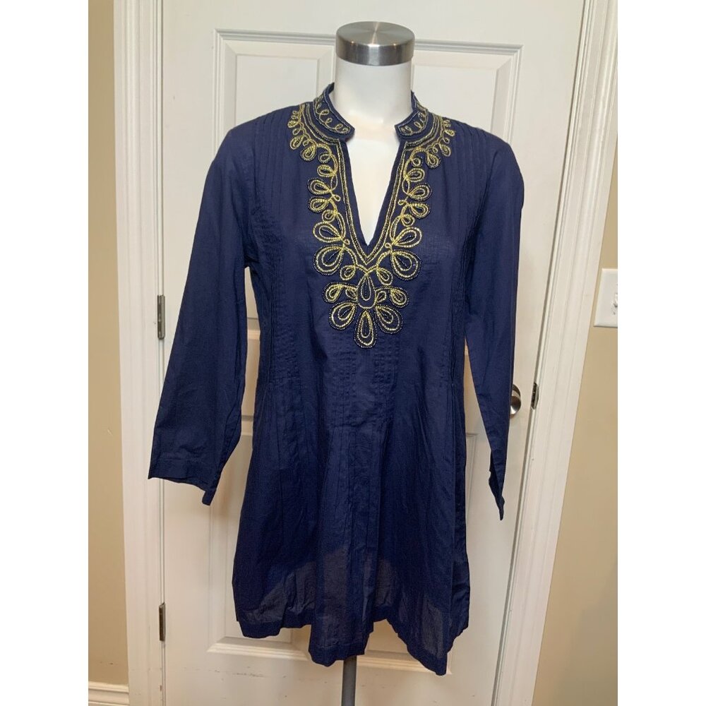 Lilly Pulitzer Navy Blue Gold Embroidered Sarasota Tunic NWT $138, Size M